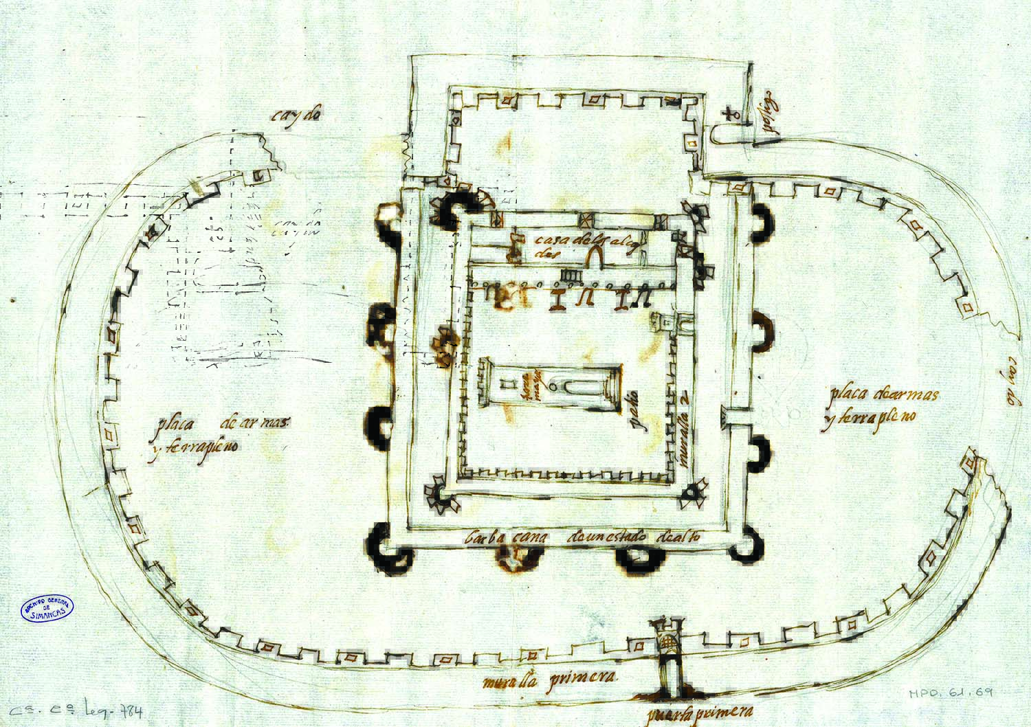 Plano del castill y la torre de Viana del año 1596 depositado en el Archivo General de Simancas